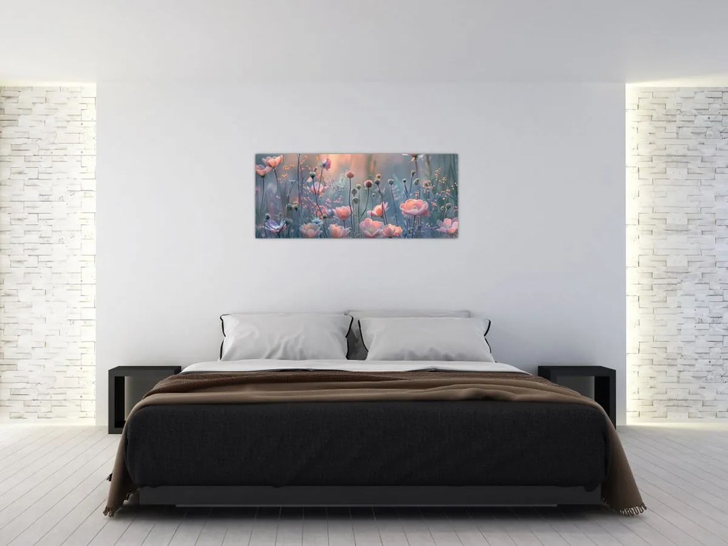 Obraz - Kvety v pastelových farbách (120x50 cm)