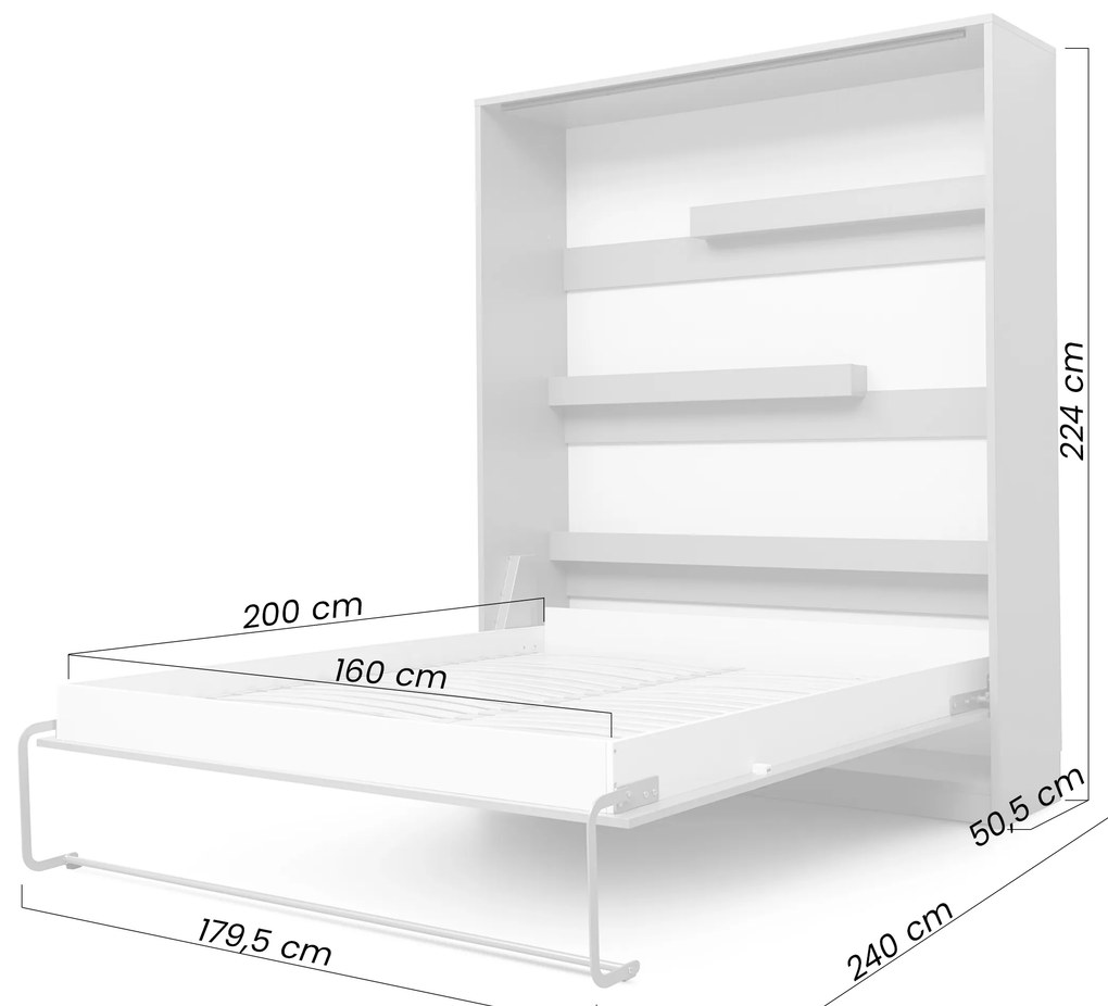 Moderná vertikálna sklápacia posteľ 160 × 200 cm – čierna / dub Lancelot