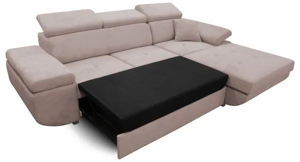 Rozkladacia pravá rohová sedacia súprava v tvare L CASTELO, béžová, s úložným priestorom