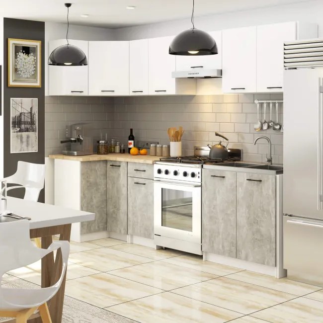 Rohová kuchynská linka OLIWIA 3 m biela / betón