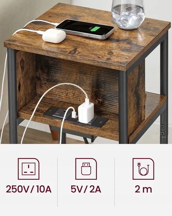 Odkladací stolík so zásuvkou Vasagle Pranky hnedý/čierny