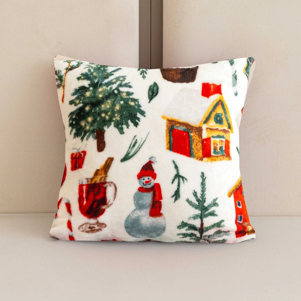 Mikroplyšová obliečka na vankúšik FESTIVE MAGIC 45x45 cm, biela