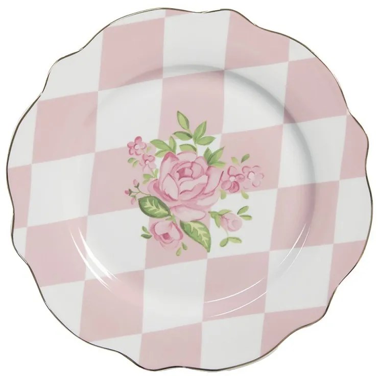 Bielo-ružový dezertný tanier s ružičkami Sweet Roses - Ø 20*2 cm