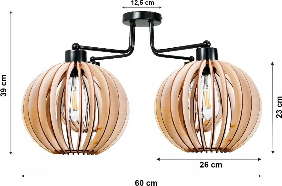 BERGE Závesná lampa DRON 4xE27 - DREVENÁ GUĽA