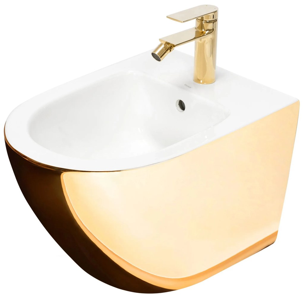 Rea Carlo Mini, závesný bidet 50x37 cm, biela - zlatá, REA-C2288