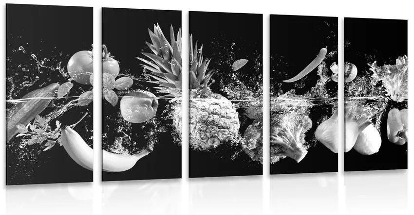 5-dielny obraz organické ovocie a zelenina v čiernobielom prevedení - 200x100