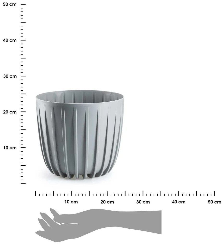 PLASTOVÝ KVETINÁČ STRIPPED 24X21 CM SIVÁ