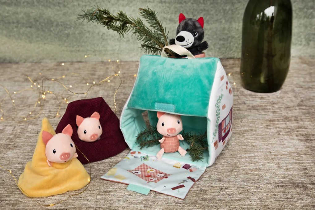 Lilliputiens - textilný domček s rozprávkou O vlkovi a troch malých prasiatkach