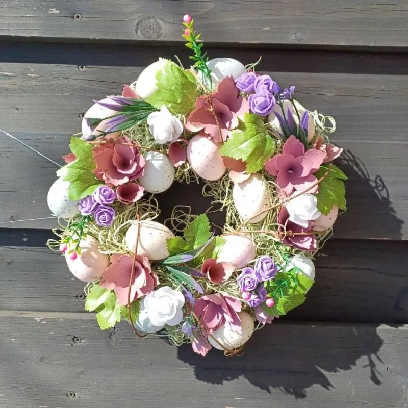 DECOLED Velikonoční věnec, 30 x 8 cm, fialové a růžové květy