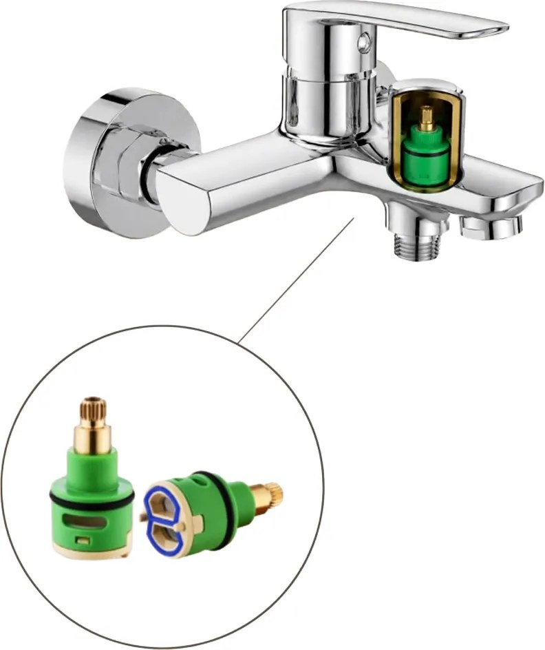Mereo Pego, vaňová nástenná batéria, 150 mm, s keramickým prepínačom, bez príslušenstva, chróm, MER-CB90104P