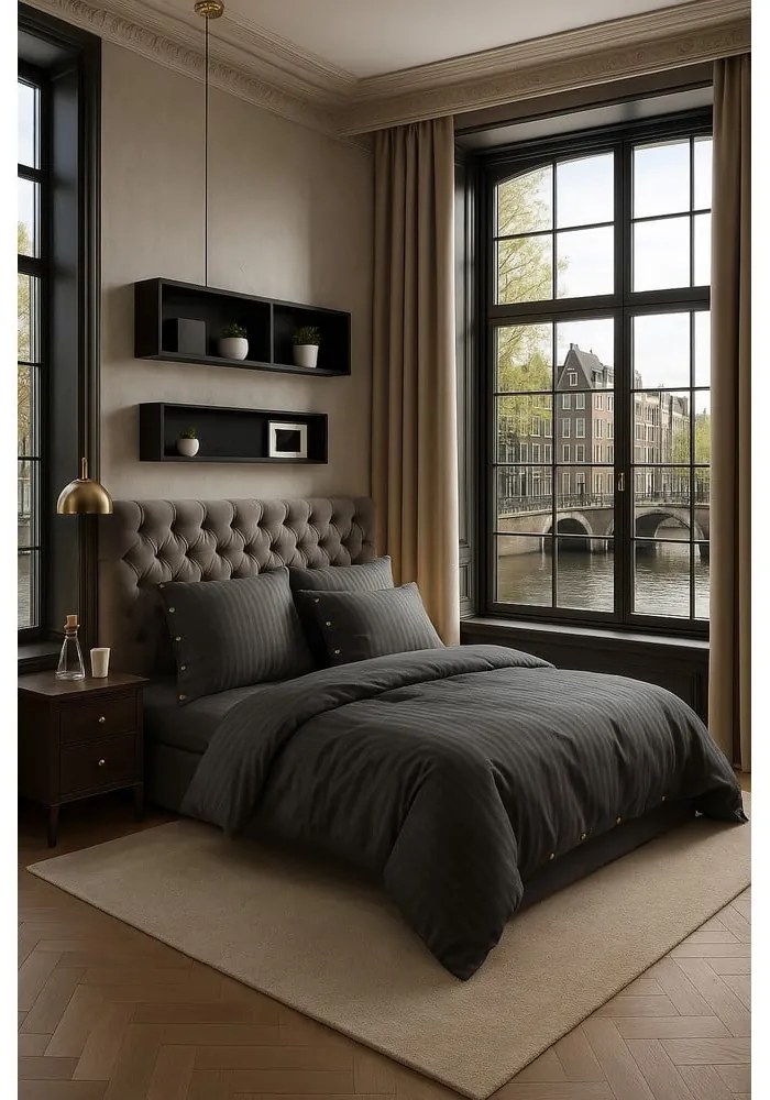 Tmavosivé obliečky na jednolôžko z bavlny Renforcé 140x200 cm Como Striped – Mila Home Luxury