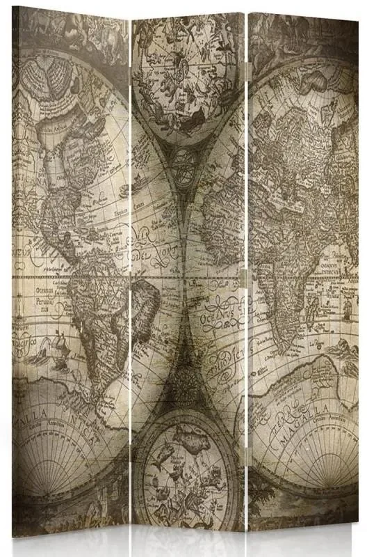 Gario Paraván Starožitná mapa sveta Rozmery: 145 x 170 cm, Prevedenie: Otočný paraván 360°
