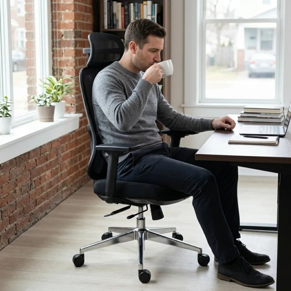 Kancelárska ergonomická stolička Neoseat ALLY — sieť / látka, čierna, nosnosť 150 kg