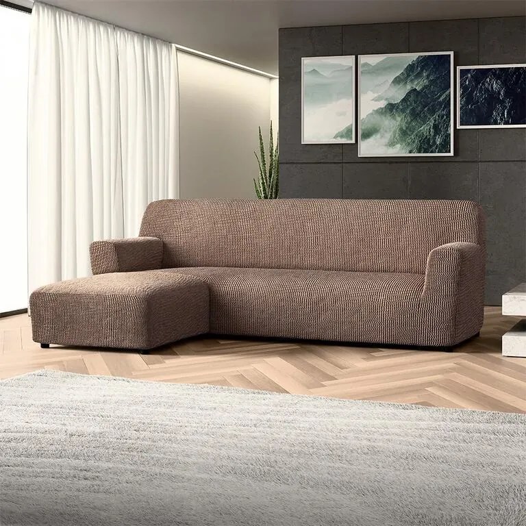 Bielastické poťahy COSTINA oriešková sedačka s otomanom vľavo (š. 170 - 300 cm)