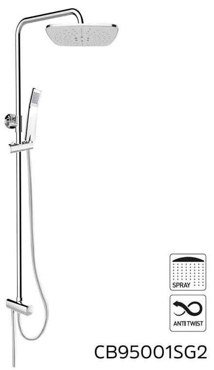 Mereo, Sprchový set s tyčou,hranatý, čierná hlavová sprcha a trojpolohová ručná sprcha, MER-CB95001SB2