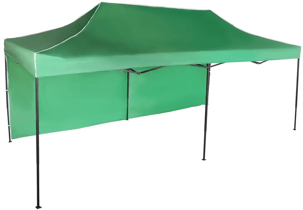 Rýchlorozkladací nožnicový stan 3x6m – oceľový, Zelená, 1 bočná plachta