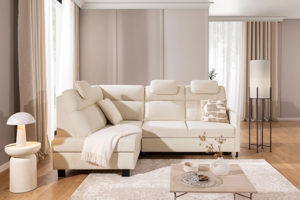 Rozkladacia rohová sedačka Loario L ľavá - úzky bok - krémová pletenina Sand 03