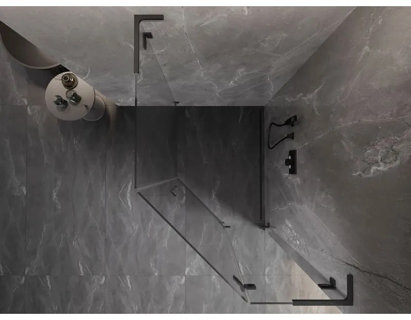 Mexen Lunar, L pravý výklopný päťuholníkový sprchový kút 90x100 cm priehľadný, profil grafit brúsený, 831L-090P-100L-66-00-P