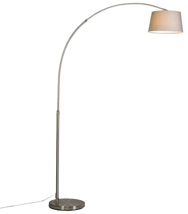 Moderná oceľová oblúková lampa so sivým látkovým tienidlom - Arc Basic