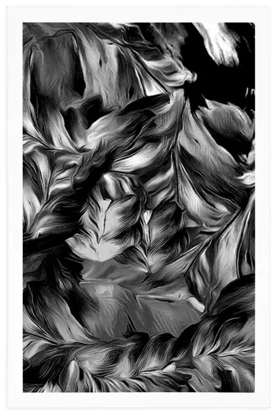 Plagát retro ťahy kvetov v čiernobielom prevedení - 30x45 black