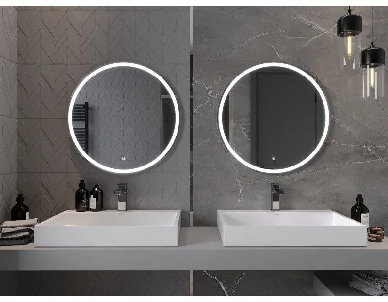 Mexen Gobi, LED okrúhle kúpeľňové zrkadlo s podsvietením 70 cm, 6000K, ochrana proti zahmlievaniu, 9801-070-070-611-00