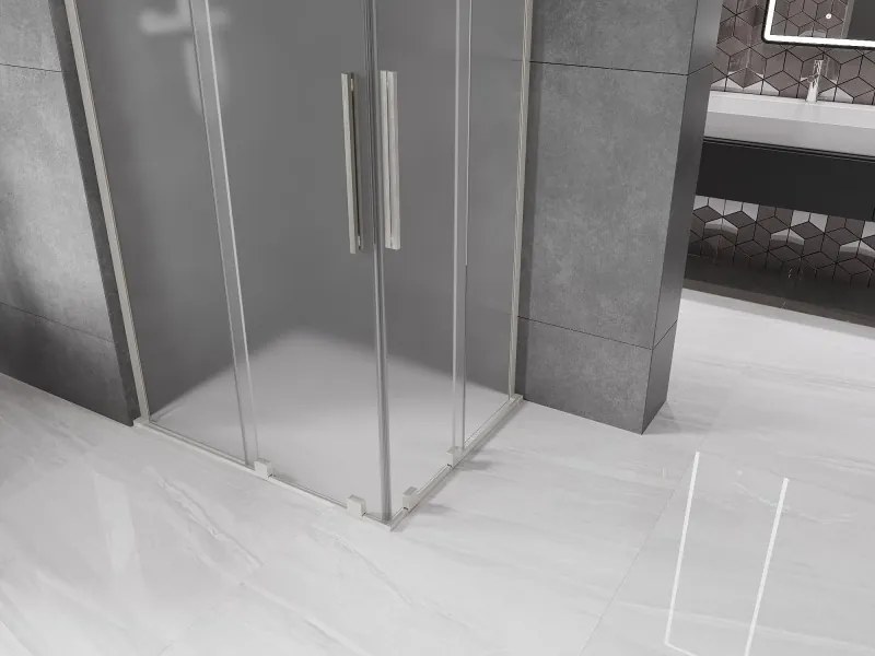 Mexen Velar L Duo, sprchový kút s posuvnými dverami 90 x 80 cm, 8mm sklo námraza, brúsená oceľ, 871-090-080-02-33-97