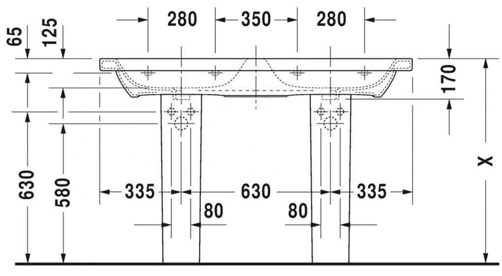 Duravit DuraStyle - Dvojumývadlo do nábytku 1300x480 mm, s prepadom, biela 2338130000
