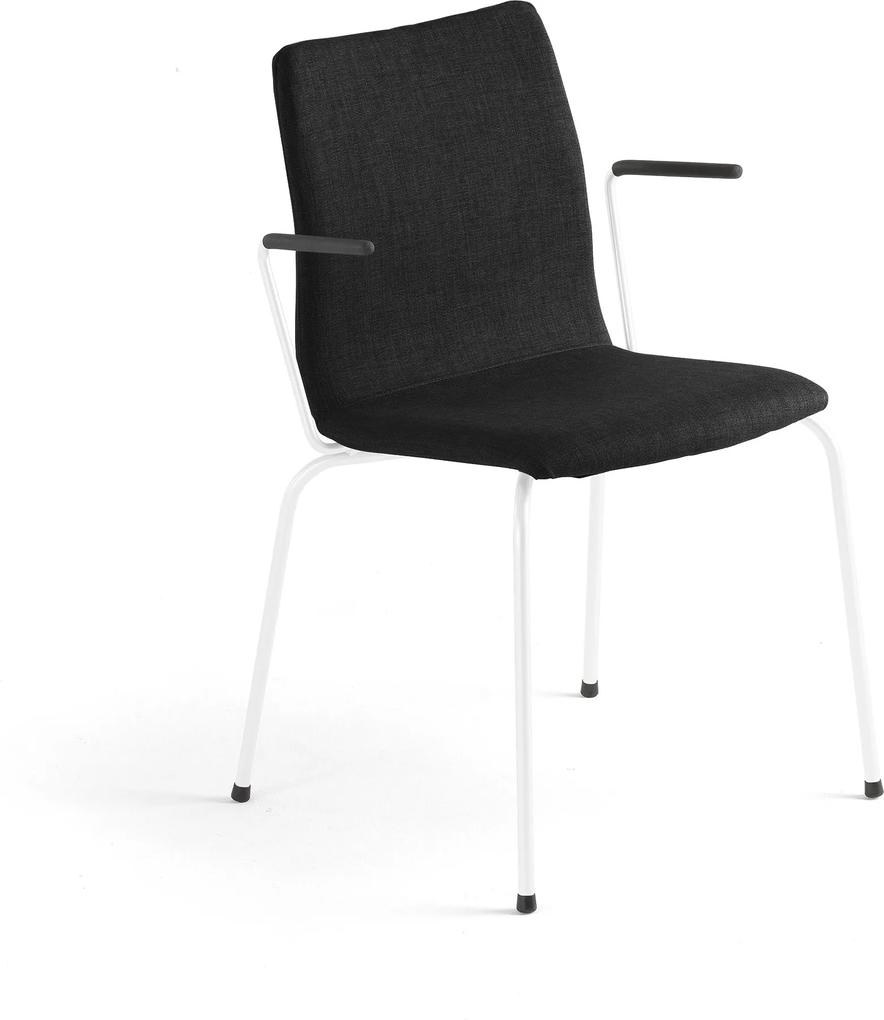 Konferenčná stolička Ottawa, s opierkami rúk, čierna tkanina, biela