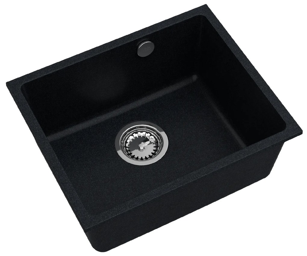 Sink Quality Crypton 55, kuchynský granitový drez 460x375x205 mm + chrómový sifón, čierna škvrnitá, SKQ-CRY.B.1KBO.55.X