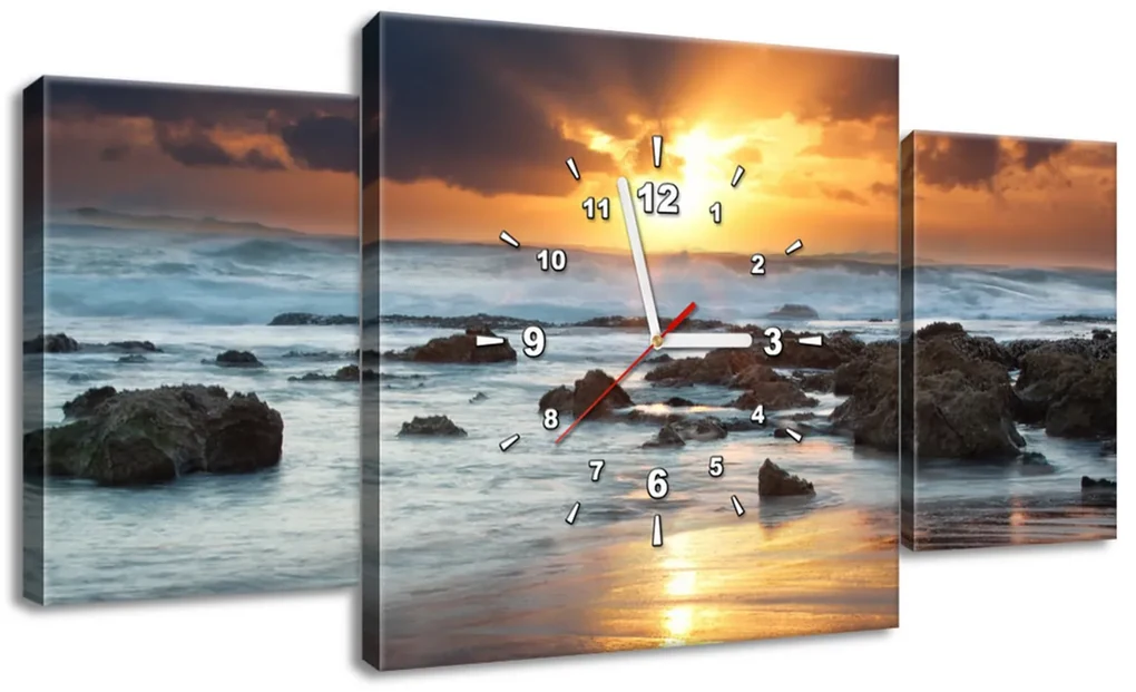 Gario Obraz s hodinami Západ slnka nad oceánom - 3 dielny Rozmery: 100 x 70 cm