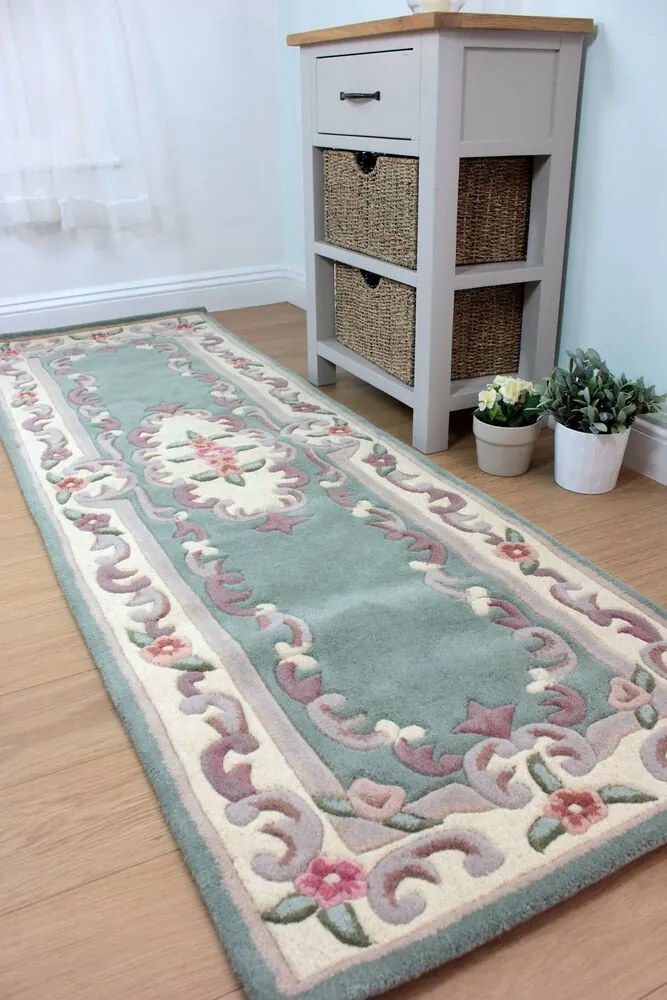 Flair Rugs koberce AKCIA: 67x210 cm Ručne všívaný behúň Lotus premium Green - 67x210 cm