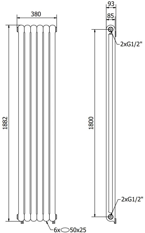 Mexen Kent, vykurovacie teleso 1882 x 380 mm, 1392 W, biela, W216-1882-380-00-20