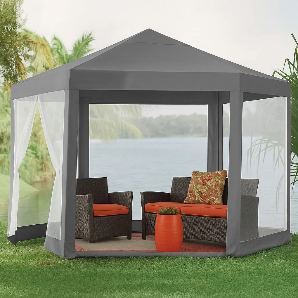Záhradný pavilónový altánok, 2x2x2 m s moskytiérou, sivý, MultiGarden