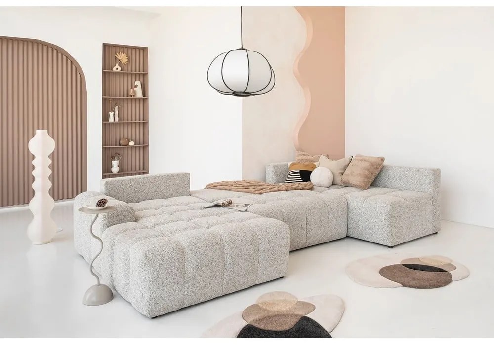 Béžová rozkladacia modulárna rohová pohovka s úložným priestorom (pravý roh) Lulu – Miuform