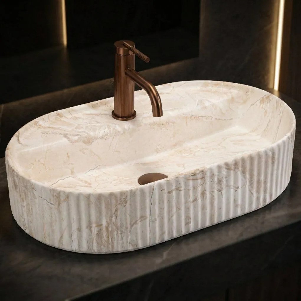 Rea Marcela Saturn, umývadlo na dosku 600×370×135 mm, béžová matná, REA-U3519