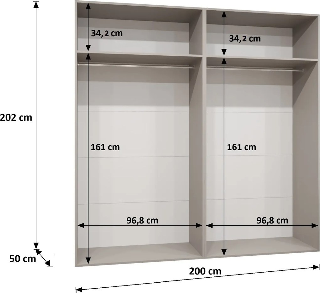 Šatníková skriňa Alaris 2 200 (kašmír + čierna) (so zrkadlom). Akcia -20%. Vlastná spoľahlivá doprava až k Vám domov. 1144196
