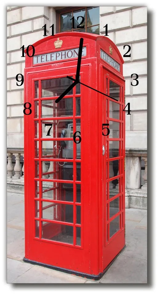 Sklenené hodiny vertikálne Farebné telefónne búdky 30x60 cm