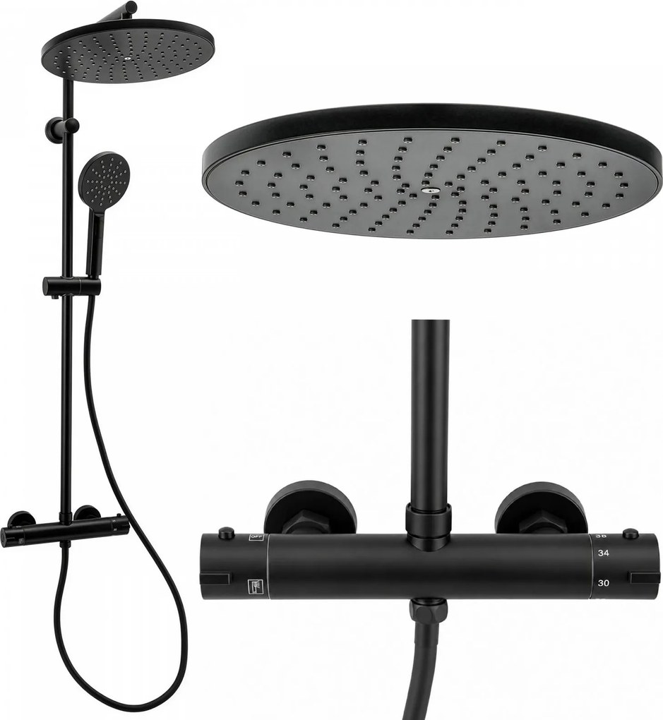 Erga Dubaj, sprchový set s termostatickou batériou a hlavovou sprchou 30 cm, čierna matná, ERG-YKA-BP.DUBAJ-THERM-30-BLK