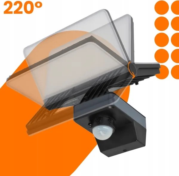 LED reflektor so snímačom pohybu a súmraku LED/44W/230V 4200K IP54 čierna