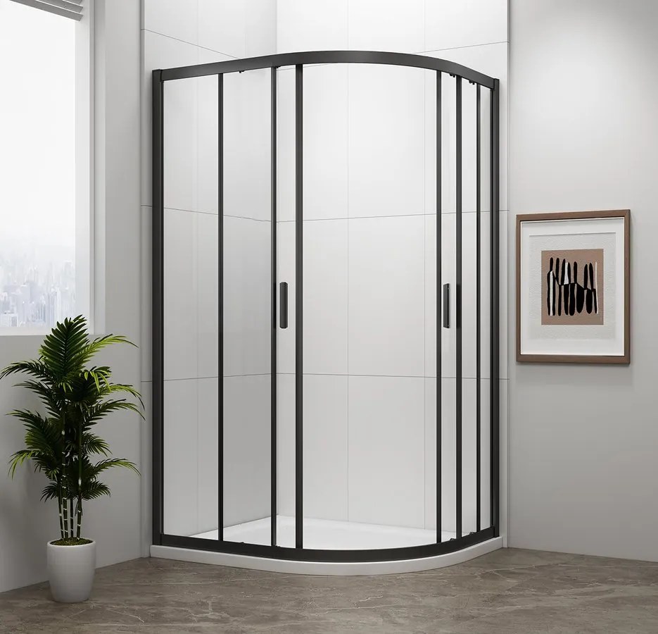 Polysan Polysan, EASY BLACK štvrťkruhová sprchová zástena 900x800mm, L/R, čire sklo, EL2815B