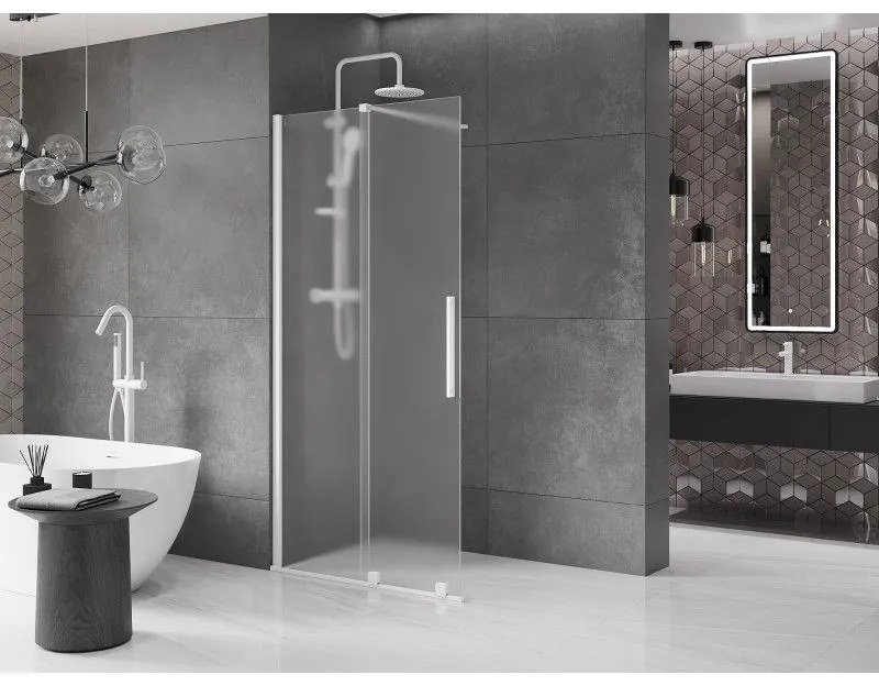 Mexen Velar, sprchová zástena s posuvnými dverami Walk-in 100 x 200 cm, 8mm sklo námraza, biela matná, 871-100-000-33-20