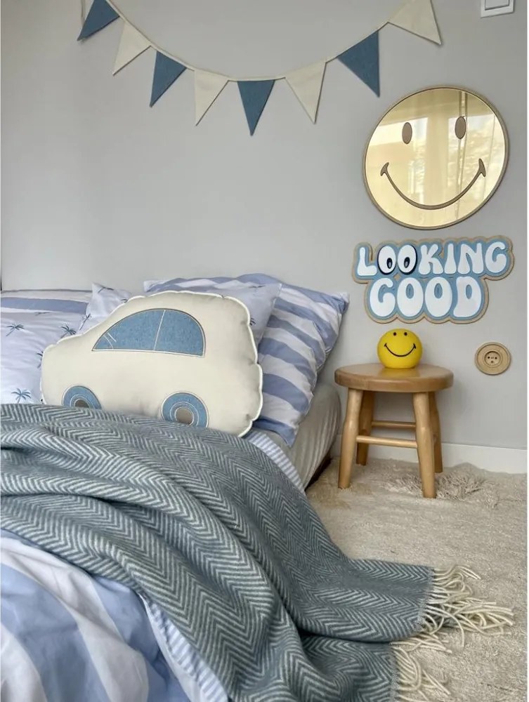 Zrkadlo Emoji do detskej izby – zlaté akrylové zrkadlo z dreva Ø40 cm