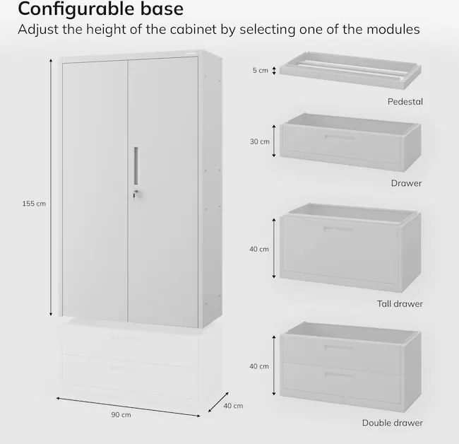 Modulárna kovová multifunkčná skriňa so zásuvkou sivá MEGAN 1850 x 900 x 400 mm