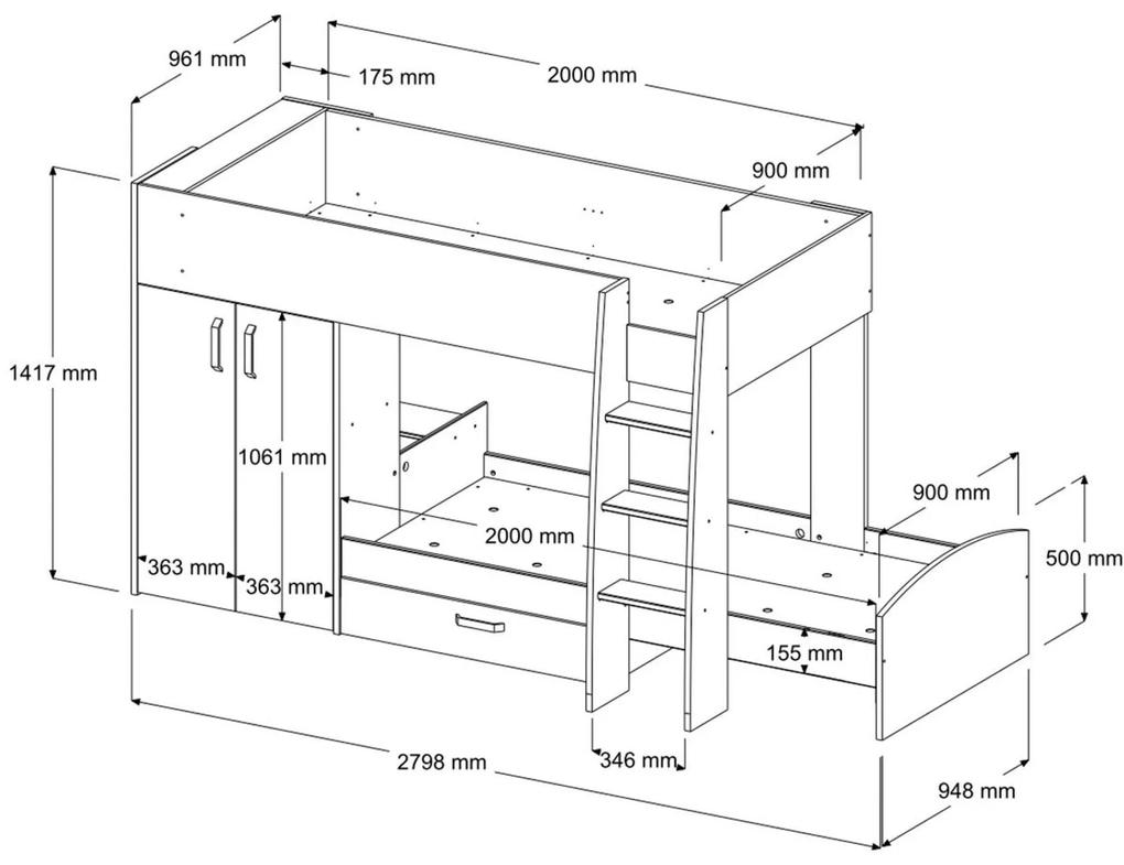 Poschodová posteľ v industriálnom dizajne Stim