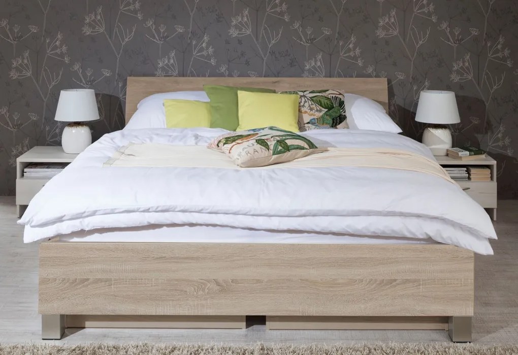 Posteľ Ela 180x200 cm,dub Sonoma, s roštami  a perinákmi