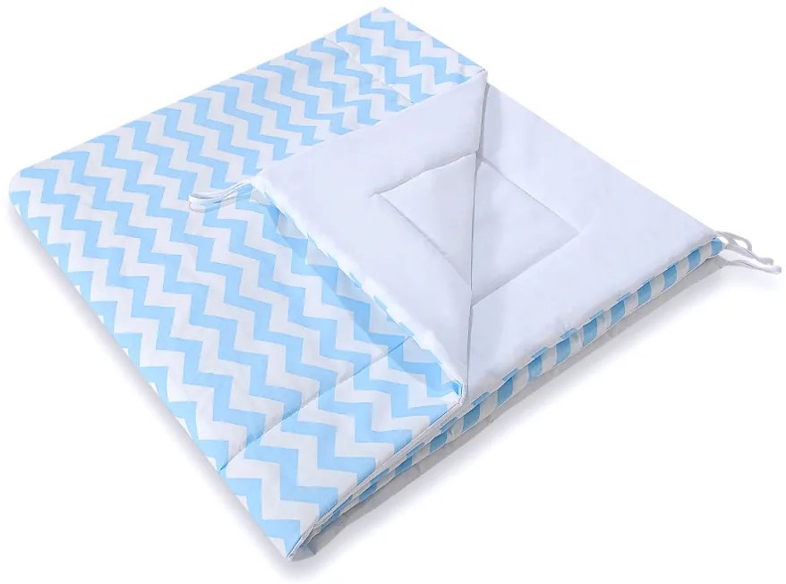 Bobono Stan Teepee pre deti + hracia podložka + vankúše + ozdobné perie - Chevron modrá