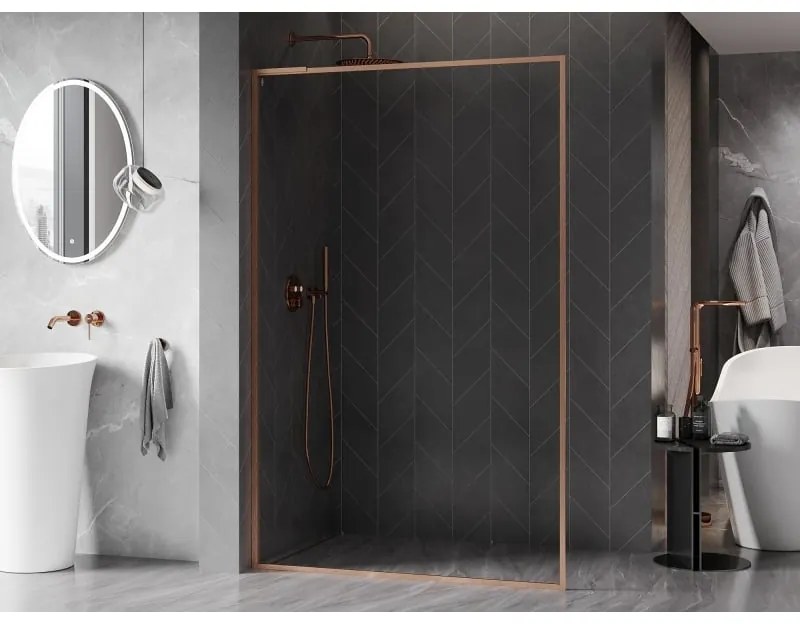 Mexen, Mexen Kioto-F L sprchová stena s rámom 90 x 202 cm, priehľadná 8 mm, brúsená meď - 800-090-174-65-00