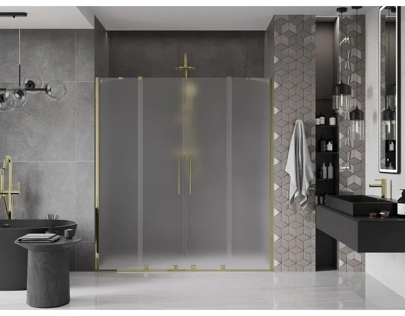 Mexen Velar Duo, posuvné sprchové dvere do otvoru 170 cm, 8mm sklo námraza, zlatá lesklá, 871-170-000-32-50