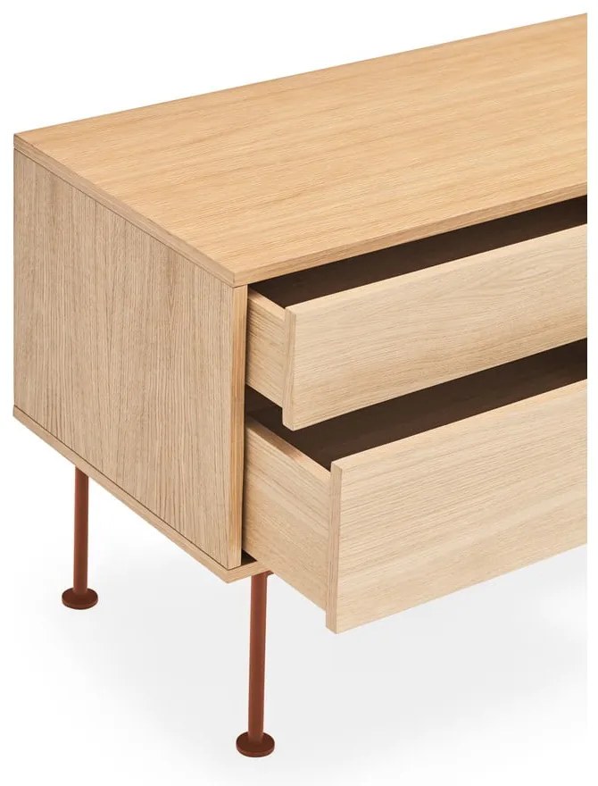 Tehlovočervená TV komoda v dubovom dekore Teulat Yoko