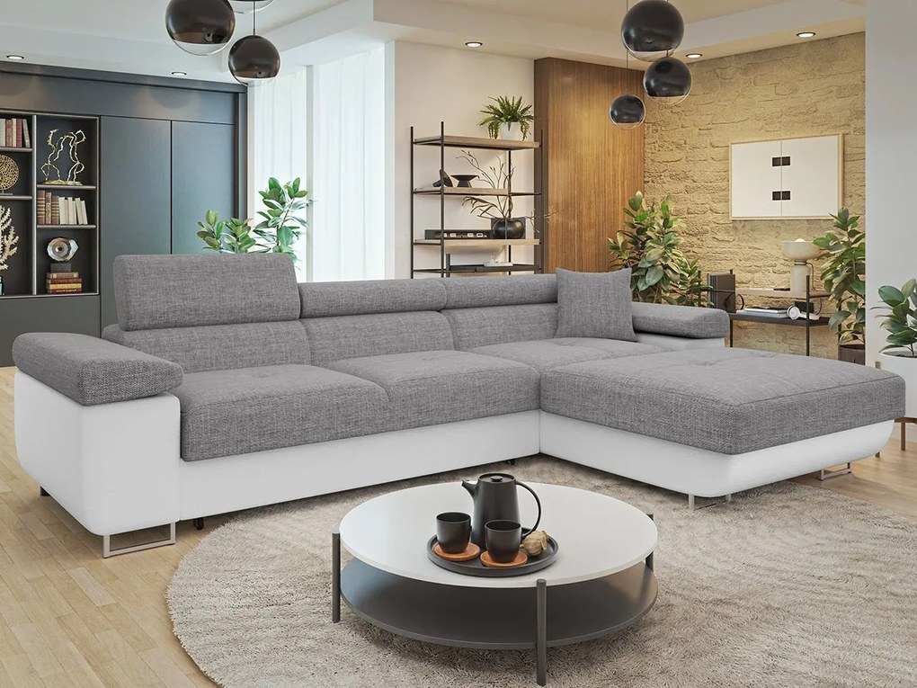 Rohová rozkladacia sedačka v tvare L Torezio Mini, Dostupné poťahy: ekokoža Soft 11 (čierna) + Lux 06, Strana: ľavá